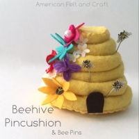 Sewing pattern: Felt beehive pincushion and honeybee pins